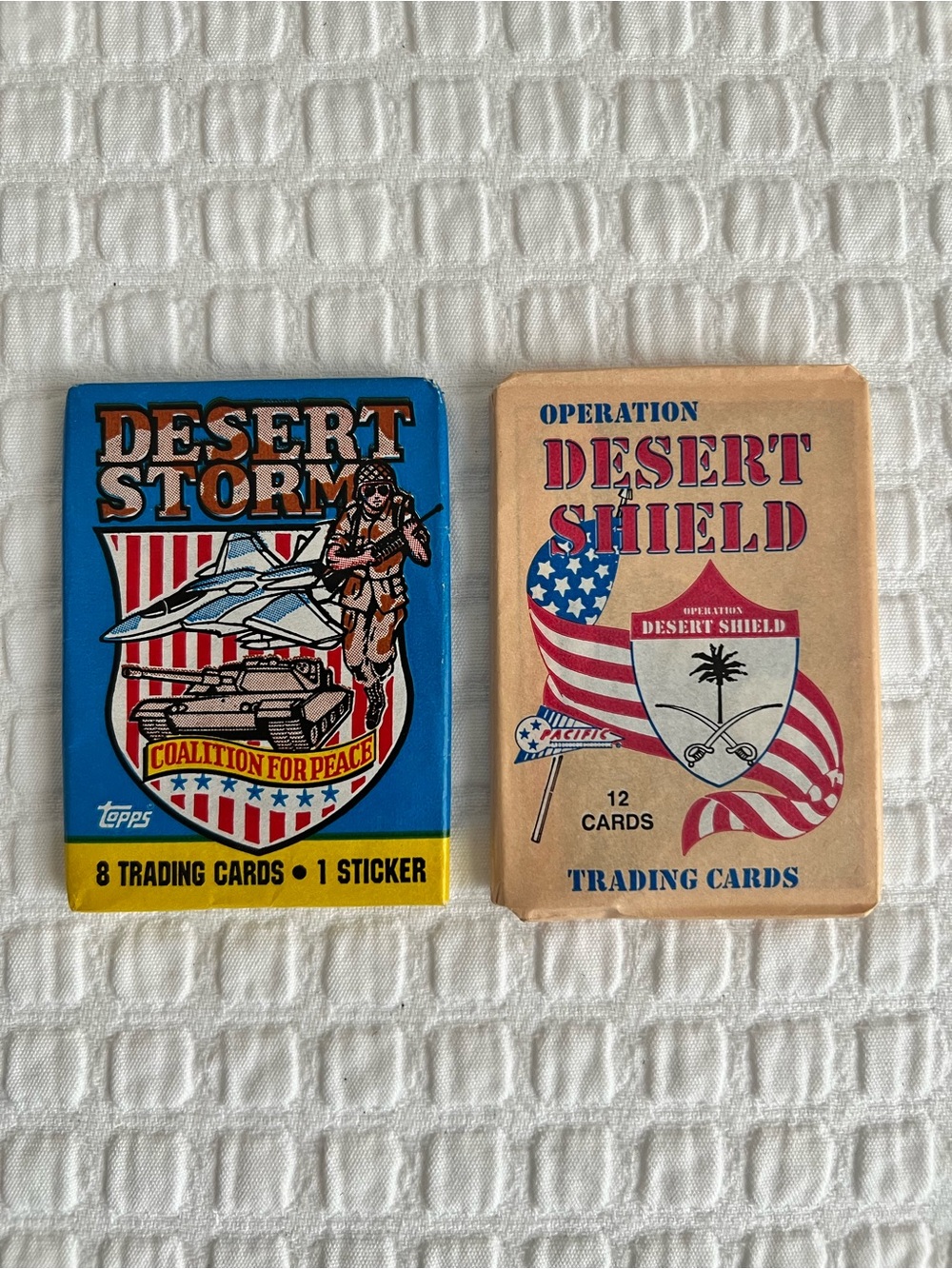 Vintage from early 90’s Trading Card Packs - 
Gulf War and NFL cards.